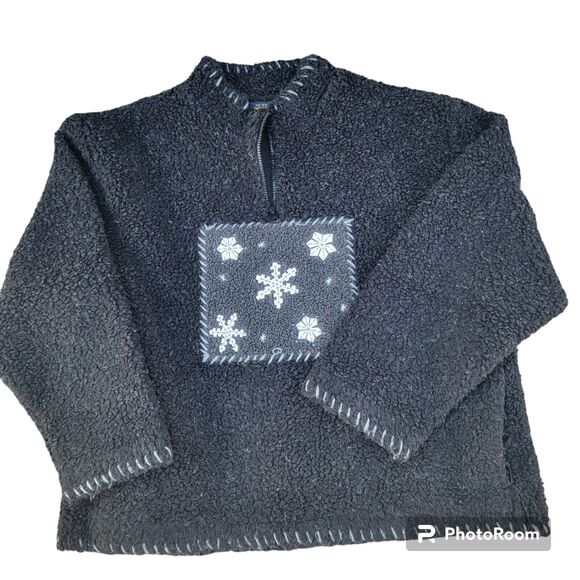 Woolrich 1/4 Zip Charcoal Black Polar Fleece Pullover Sweater Womens XL‎ - Picture 1 of 6